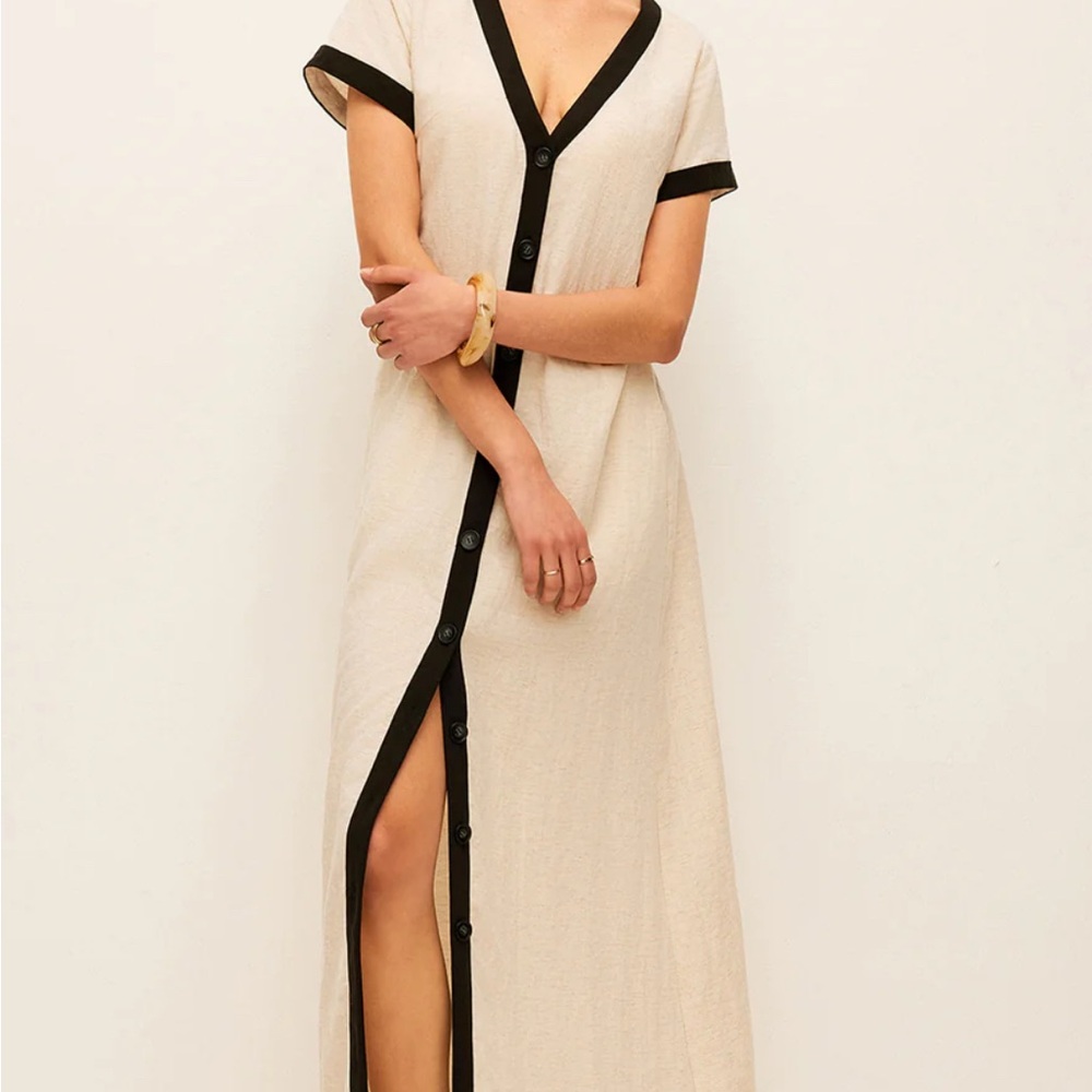 Commense Cream Maxi Dress with Black Trim